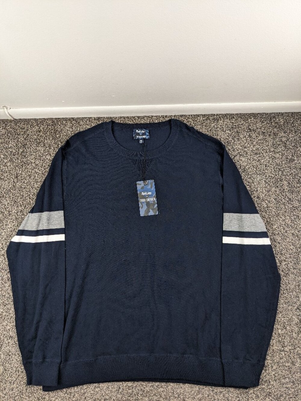 NWT FootJoy x Todd Snyder Sweater Cotton Cashmere Striped Navy Blue Mens 2XL